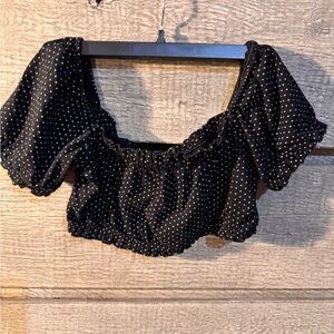 Brandy Melville Black Crop Top with White Dots